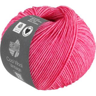Lana Grossa Cool Wool Vintage 71 Pink Indhold: 100% ren ny merinould Vægt/Længde: 50 g = ca. 160 meter Anbefalede pinde: 3.00-3.50 mm Strikkefasthed: 10 x 10 cm = 24 m x 34 p Vask:Finvask 30º/ Tørres fladt.