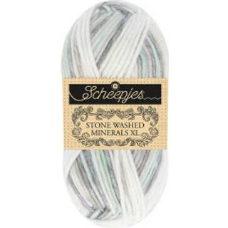 Scheepjes Stone Washed Minerals XL 920 Ametrine Breeze Indhold: 70% bomuld, 30% akryl Vægt/længde: 50g = ca. 75 m Strikkepinde: 5.00 mm Strikkefasthed: 10 x 10 cm = 14 masker x 19 rækker Vask: Maskinvask 40°C.