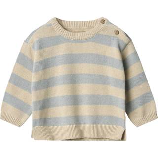 Wheat GOTS Morgan Strikket Sweater Blue Stripe 62 cm  Blå  62 cm  mand