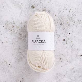 Järbo Alpacka 00 White milk Indhold: 100% alpaca Vægt/længde: 50 g = ca. 100 meter Anbefalede pinde:4 mm Strikkefasthed: 10 x 10 cm = 21 m x 28 p Vask:Håndvask.