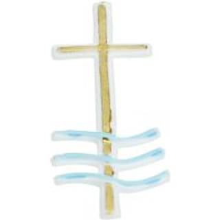 Wachsdekor Taufkreuz bemalt 7,3x2,2cm - Weiß, Gold, Blau