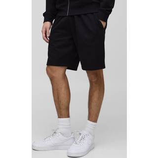 Mens Black 260GSM Loopback Basic Relaxed Fit Mid Length Shorts