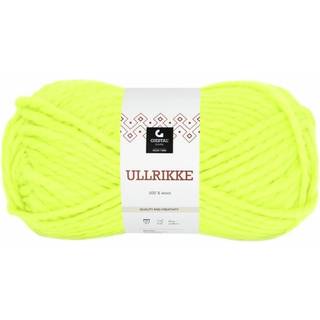 Gjestal Ullrikke 311 Neon gul Indhold: 100% Uld Vægt/længde: 100 gram = ca. 90 meter Anbefalede pinde: 9-12mm Strikkefasthed: 10 cm = 9-7 m Håndvask, max 30°C / Tørres fladt / Kan filtes.