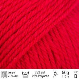 DROPS Fiesta 12 Rød (Uni Colour) Indhold: 75% Uld, 25% Polyamid Garngruppe: B (20 - 22 masker) / 8 ply / DK Vægt/længde: 50 g = 110 meter Anbefalede pinde: 4.00 mm Strikkefasthed: 10 x 10 cm = 21 m x 28 p Superwash: Ja Vaskeanvisning: Finvask eller uldvask 40ºC / Brug aldrig skyllemiddel / Tørres fladt.