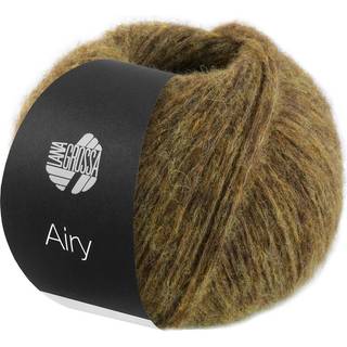 Lana Grossa Airy 07 Gulbrun Indhold: 42% baby alpaca, 40% bomuld, 18% ren, ny merinould Vægt/Længde: 50 g = ca. 170 meter Anbefalede pinde: 5-5.5 mm Strikkefasthed: 10 x 10 cm = 15 m x 22 p Vask:Håndvask / Tørres fladt.