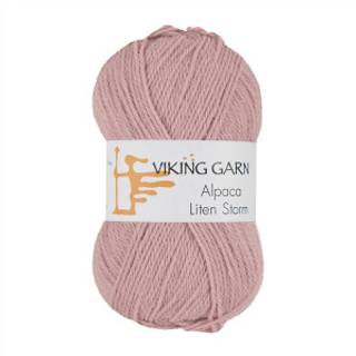 Viking Alpaca Liten Storm 766 Lys rosa Indhold: 40 % alpaca superfine, 40% merino uld, 20 % nylon fiber Vægt/længde: 50 g. = ca. 175 meter Anbefalede pinde: 3 mm Strikkefasthed: 10 x 10 cm = 25 m Vask: Uldvask ved 30 ℃.