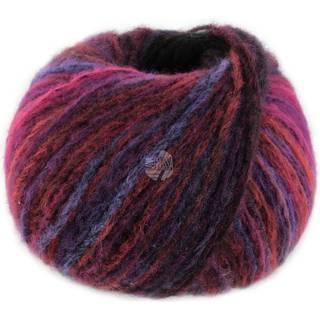 Lana Grossa Picasso 07 Vinrød/Fuchsia/Blåviolet/Mørkelilla/Sortrød/Hindbær Indhold: 36% baby alpaca, 36% merinould, 28% polyamid Vægt/Længde: 50 g = ca. 210 meter Anbefalede pinde: 5-6 mm Strikkefasthed: 10 x 10 cm = 16 m x 22 p Vask:Håndvask / Tørres fladt.