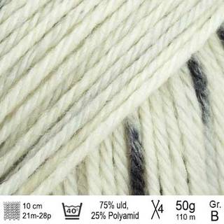 DROPS Fiesta 26 Blækpletter (Print) Indhold: 75% Uld, 25% Polyamid Garngruppe: B (20 - 22 masker) / 8 ply / DK Vægt/længde: 50 g = 110 meter Anbefalede pinde: 4.00 mm Strikkefasthed: 10 x 10 cm = 21 m x 28 p Superwash: Ja Vaskeanvisning: Finvask eller uldvask 40ºC / Brug aldrig skyllemiddel / Tørres fladt.