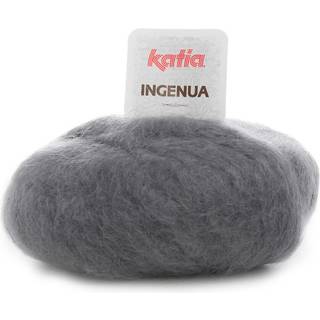 Katia Ingenua 09 Mørkegrå Indhold:78% mohair, 13% polyamid, 9% merinould Vægt/længde:50 g = 140 meter Anbefalede pinde:5-5.5mm Strikkefasthed:10 cm x 10 cm = 16 m x 20 r Vask:Finvask 30º / Tåler ikke tørretumbling.