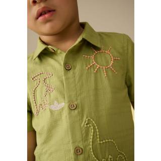 Next Khaki Dino Embroidered Short Sleeves Embroidered Shirt (3mths-7yrs)