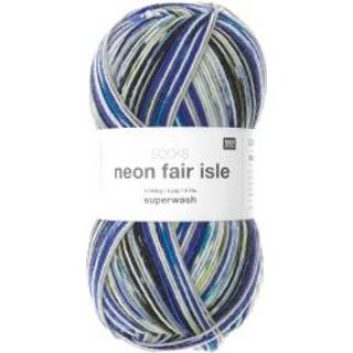 Socks Neon Fair Isle 4-fädig - Aqua