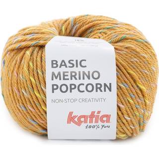 Katia Basic Merino Popcorn 204 Karamel-multifarvet Indhold:43% superwash merinould, 39% akryl, 18% bomuld Vægt/længde:50 g = ca. 102 meter Anbefalede pinde:4-4.5 mm Strikkefasthed:10 x 10 cm = 19 m x 24 p Vask:Finvask 30℃ / Kan tørretumbles.