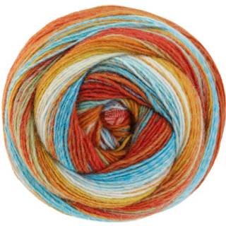 Lana Grossa Gomitolo Arte 1011 Sart grøn/Rødorange/Lys beige/Råhvid/Orange/Turkis Indhold: 60% ren, ny uld, 40% polyakryl Vægt/længde: 200 g = ca. 700 meter Anbefalede pinde: 4.5-5 mm Strikkefasthed: 10 x 10 cm = 19 m x 24 p Vask: Finvask 30℃ / Tørres fladt.