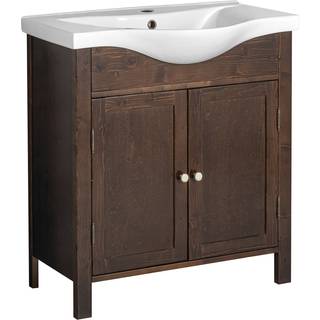 Tvättställsskåp Ambrelle Mörk Trä 75x35 cm med Handfat Vit Blank