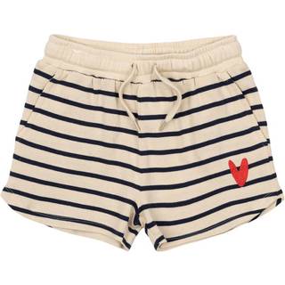 The New Nil Shorts Mood Indigo Stribet Med Rødt Broderet Hjerte - Str. 5-6y 110/116cm