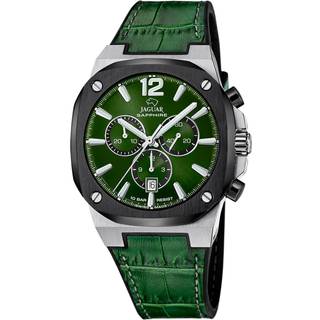 Jaguar Rondcarre Chrono herreur i stål og grøn læderrem - Ø43