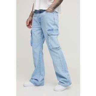 Mens Light Blue Tall Relaxed Rigid Flare Cargo Jeans