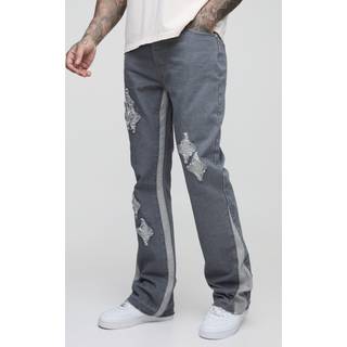 Mens Mid Grey Tall Slim Flare Applique Gusset Panel Jeans
