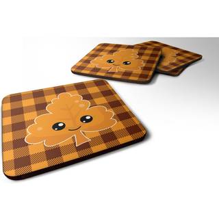 """" Caroline's Treasures Fall Leaf på Gingham Foam Coaster Set på 4 3,5 multicolor """"