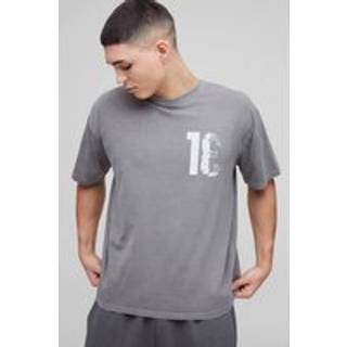 Mens Light Grey Oversized Puff Print 13 Varsity Graphic Washed T-Shirt