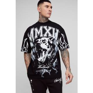 Mens Black Tall Oversized Extended Neck MXII Large Scale Print T-Shirt