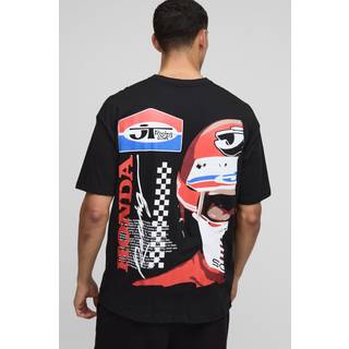Mens Black Oversized Honda RS JT Racing License Printed T-Shirt