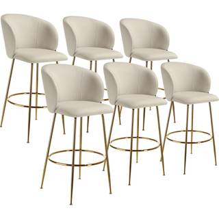 Barstol Luana, med rygstøtte, velour look - creme/guld,Sæt med 6 stk.
