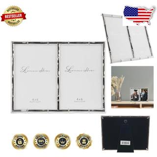 Lawrence rammer 4x6 dobbelt sølvmetal billedramme med bambusdesign