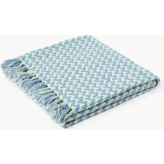 Håndvævet bomuldstæppe Lioba med zigzag-mønster og frynser