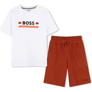 BOSStil drenge. J52057 Sæt med T-shirt og shorts, hvid, brun (6años= 114cm), Casual, Bomuld, Korte ærmer, børnetøj
