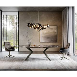 Esstisch Edge Oval 280x130 Keramik Iris FMG Agatablack Zenthara kantig Metall Effektfinish Titan