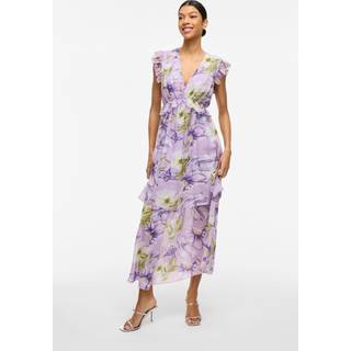 VILA Vila Trykt Blomster Chiffon Frill Detail Maxi - EU 38 (UK 10)