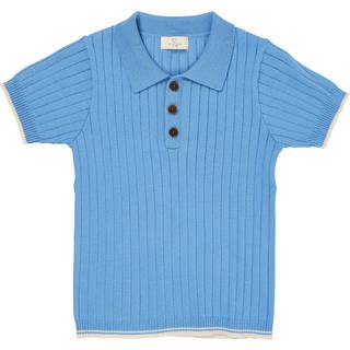 Copenhagen Colors GOTS Ribstrikket Poloshirt Sky Blue Cream 104cm  Blå  104 cm  mand