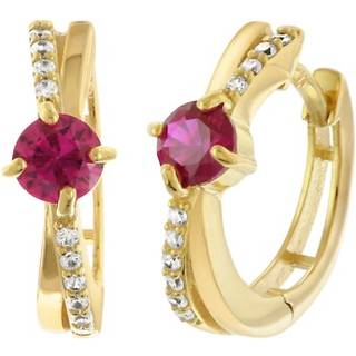 trendor 28064 Damen-Creolen Silber Vergoldet Ohrringe mit Zirkonia Rot/Weiß