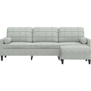 3-personers sofa med fodskammel 210 cm velour lysegrå