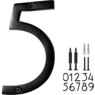 NACH flydende husnumre 8 tommer sorte aluminiumsnumre til ydersiden - Nummer 5 d?rnumre med monteringsbeslag