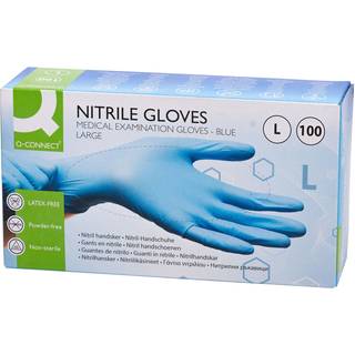 Q-connect nitrilhandsker str. L blå 100stk