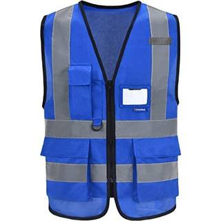 A-Safety Blue Safety Vest Reflective Work Vest Hi Vis Bright Neon Color med 4 Reflekterende strimler 7 Lommer Lille