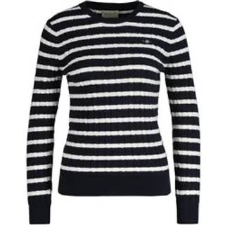 GANT Dame Stribet crewneck sweater af strækbomuld med kabelstrik (XL)