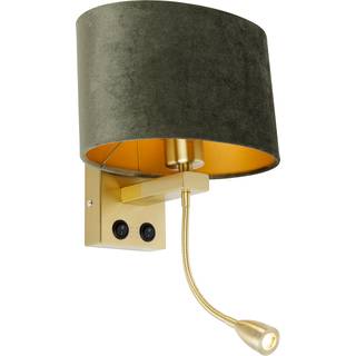 Væglampe messing med oval velourskærm grøn 25cm - Brescia Combi