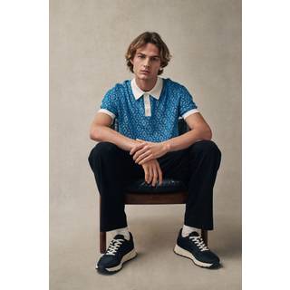 Next Blue/White Regular Fit 100% Cotton Short Sleeve Geometric Knit Polo Shirt