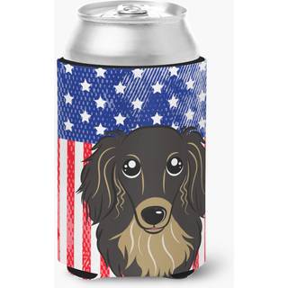 """" Caroline's Treasures BB2143CC American Flag og Longhair Black og Tan Dachshund Can eller Bottle Hugger Multicolor """"