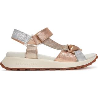 Hispanitastil kvinder. CHV253896 Gyldne Maui læder-sandaler (36), Guldfarvet, 3-5 cm, Velcro, Casual