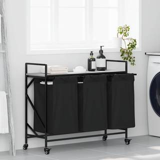 vasketøjskurv 3 rum med hjul grå sonoma-eg