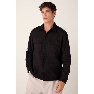 Next Black Textured Waffle Long Sleeve 100% Cotton Shirt