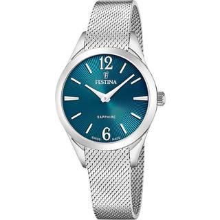 Festina Swiss Made Grace dameur med meshlænke og petroleum skive - Ø32