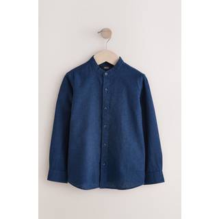 Next Indigo Blue Grandad Collar Linen Mix Long Sleeve Shirt (3-16yrs)