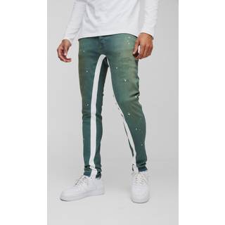 Mens Grey Skinny Stretch Ripped Paint Splat Gusset Jeans