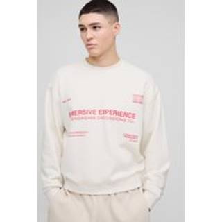 Mens Ecru Oversized Boxy Multi Branded Print Sweatshirt