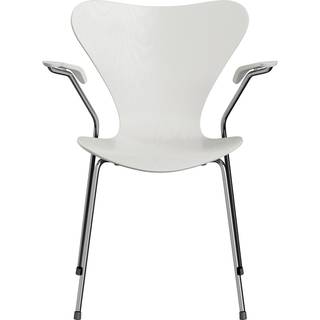 Fritz Hansen - 3207 Sjuan, Färgad askfanér, Vit - Spisebordsstole - Arne Jacobsen - Hvid - Metal/Træ